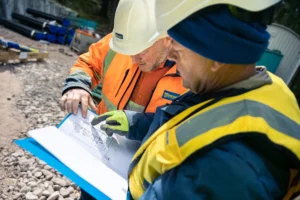Mincon engineers reviewing APEX exploration drilling plans on-site