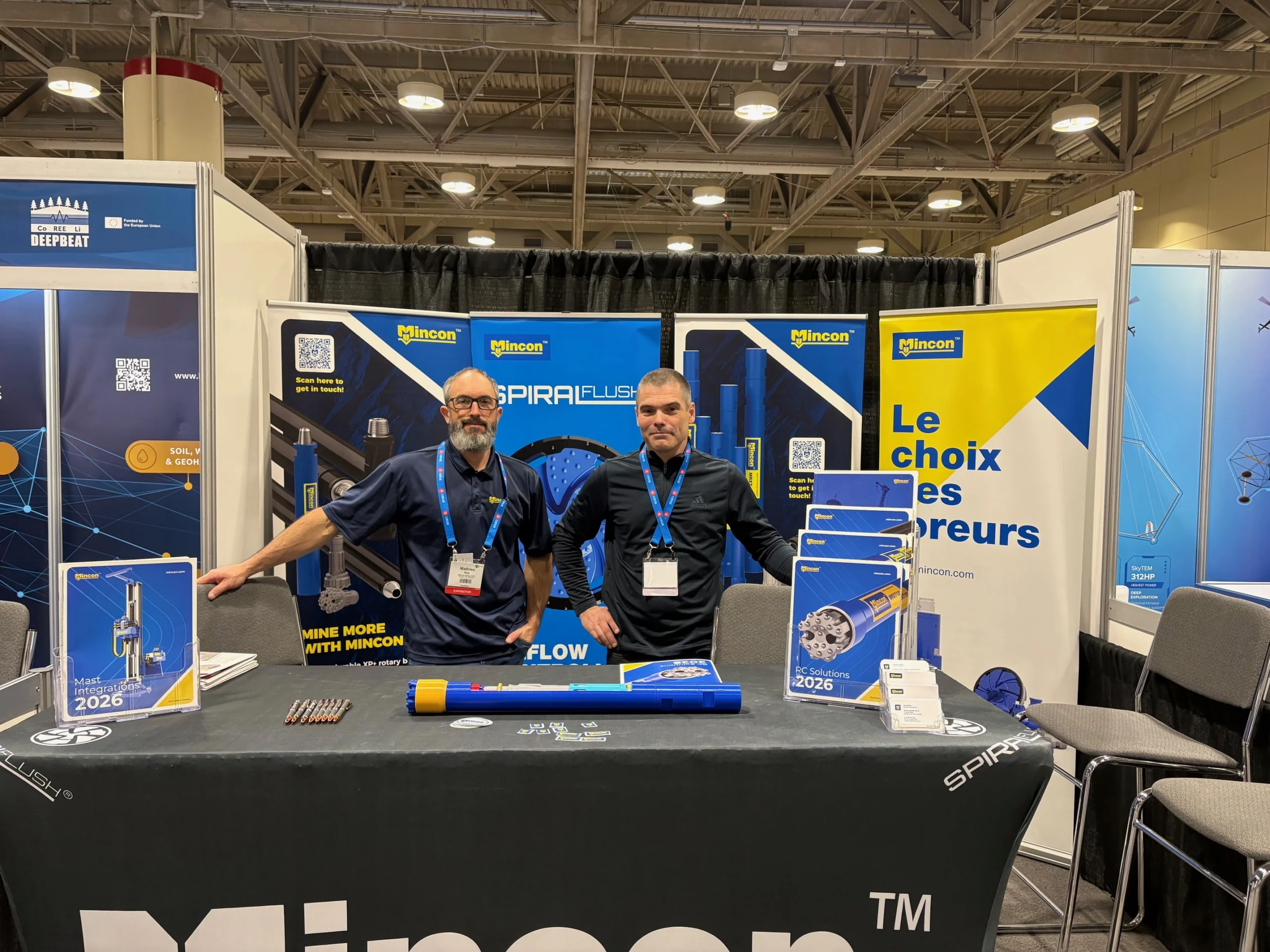 Mincon Canada team at the PDAC 2026 booth in Toronto with SpiralFlush product displays