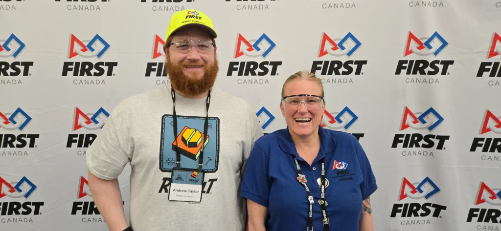 Mincon Canada employee Andrew Taylor volunteering as Robot Inspector at FIRST Robotics Canada in North Bay